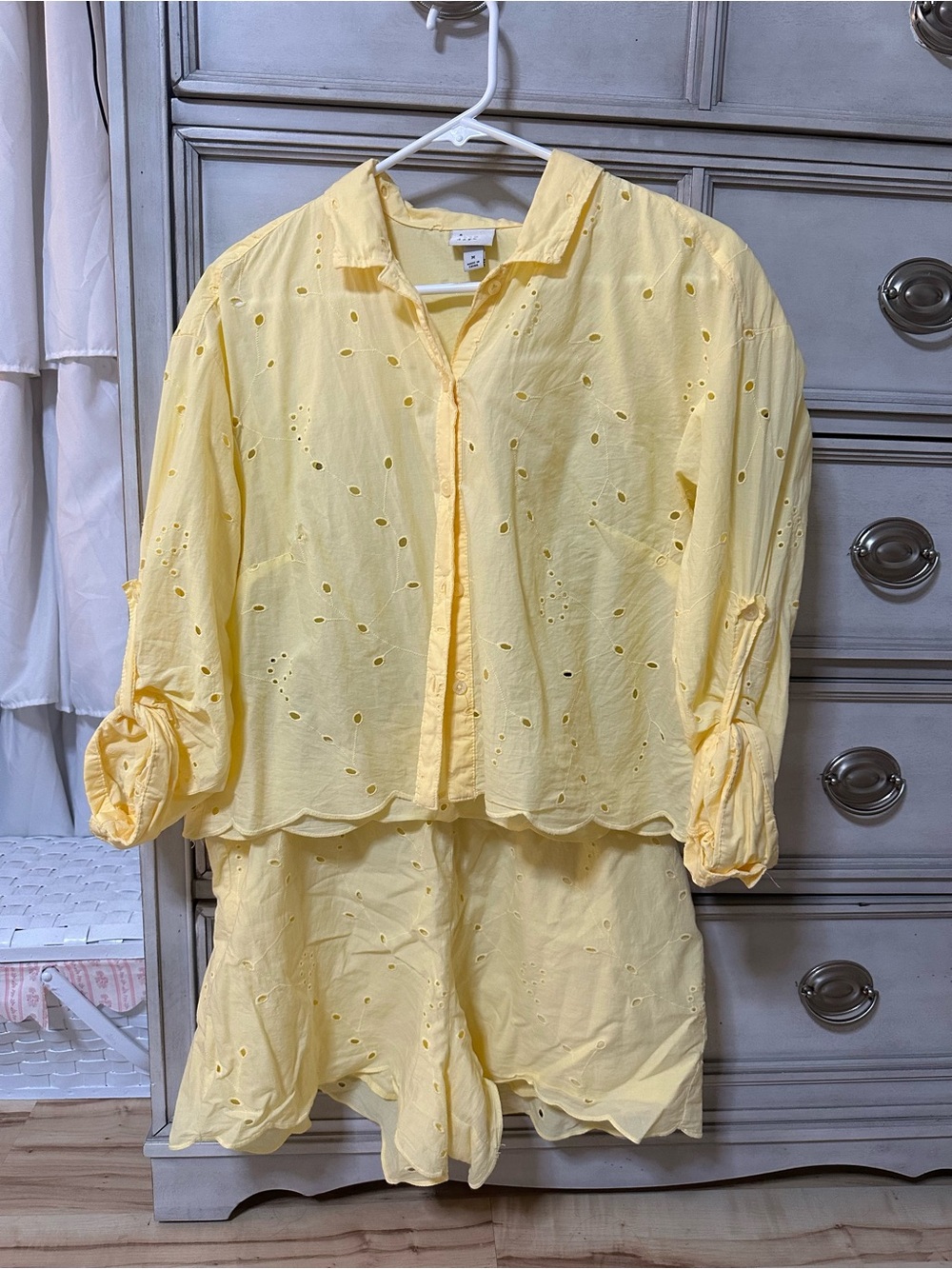 a new day Soft Yellow Eyelet Button-Front Top